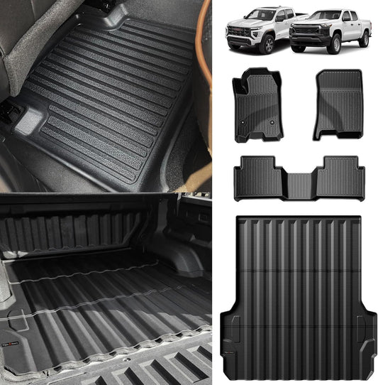 TripleAliners for 2023 Colorado & Canyon Truck Bed Mat and Floor Mats Front Rear Full Set Liners All Weather TPE Accessories Compatible with Chevy Colorado/GMC Canyon 2023-2024(Bed Mat+Floor Mats)