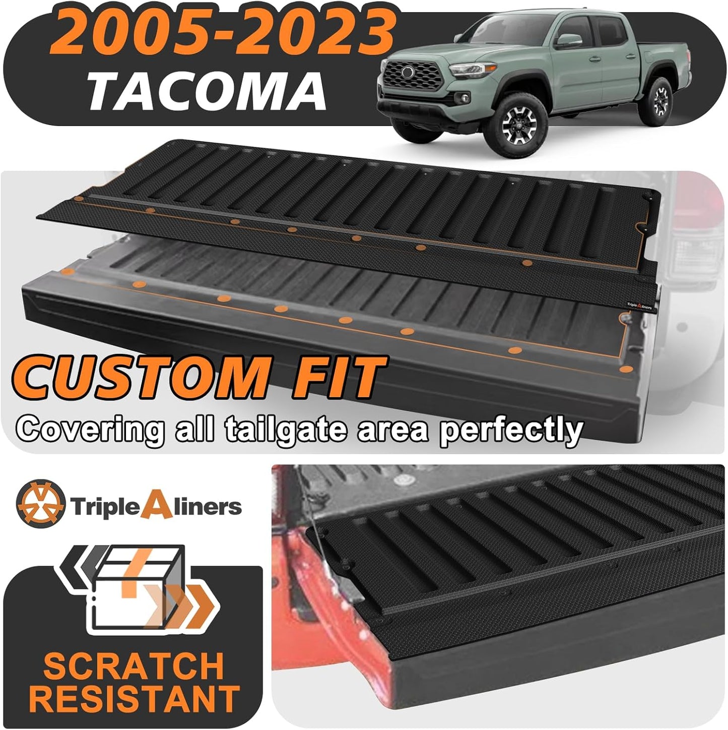 TripleAliners Tailgate Mat Compatible with Toyota Tacoma 2005-2023 Accessories Truck Tailgate Liner All-Weather Protector Cargo Cover Custom Fit for 2005-2023 Tacoma