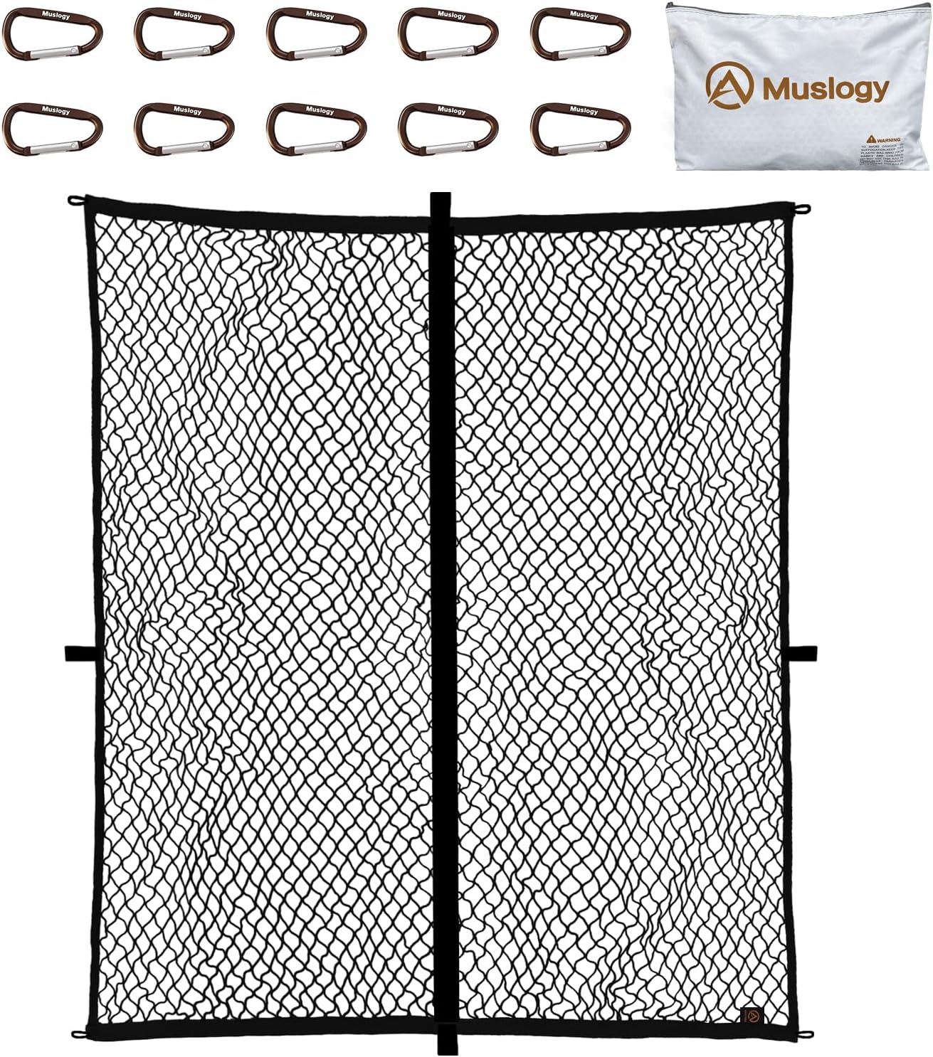 Muslogy Truck Bed Cargo Net Compatible with Pickup Truck Bed Organizer Stretchable 4'x4' to 7'x7' High Elastic Heavy Duty Upgraded Reinforced Storage Net with 10 Metal Carabiners (Single Layer)