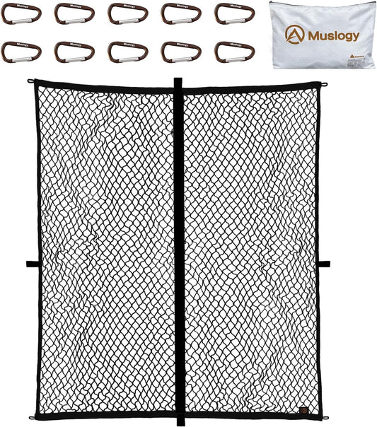 Muslogy Truck Bed Cargo Net Compatible with Pickup Truck Bed Organizer Stretchable 4'x4' to 7'x7' High Elastic Heavy Duty Upgraded Reinforced Storage Net with 10 Metal Carabiners (Single Layer)