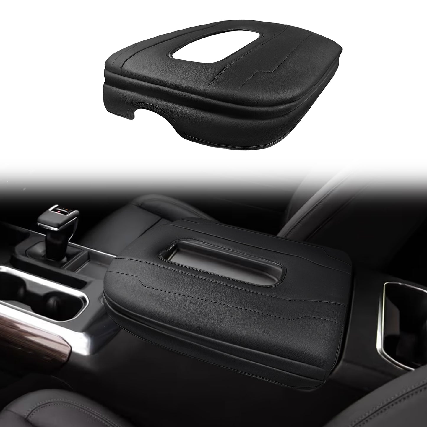Center Console Armrest Cover Compatible with Chevy Silverado & GMC Sierra 1500 2500 3500 2022-2025 Armrest Pad Arm Rest Cushion Vegan Leather Protector 1-Inch Extra Thick(Bucket Seat ONLY)